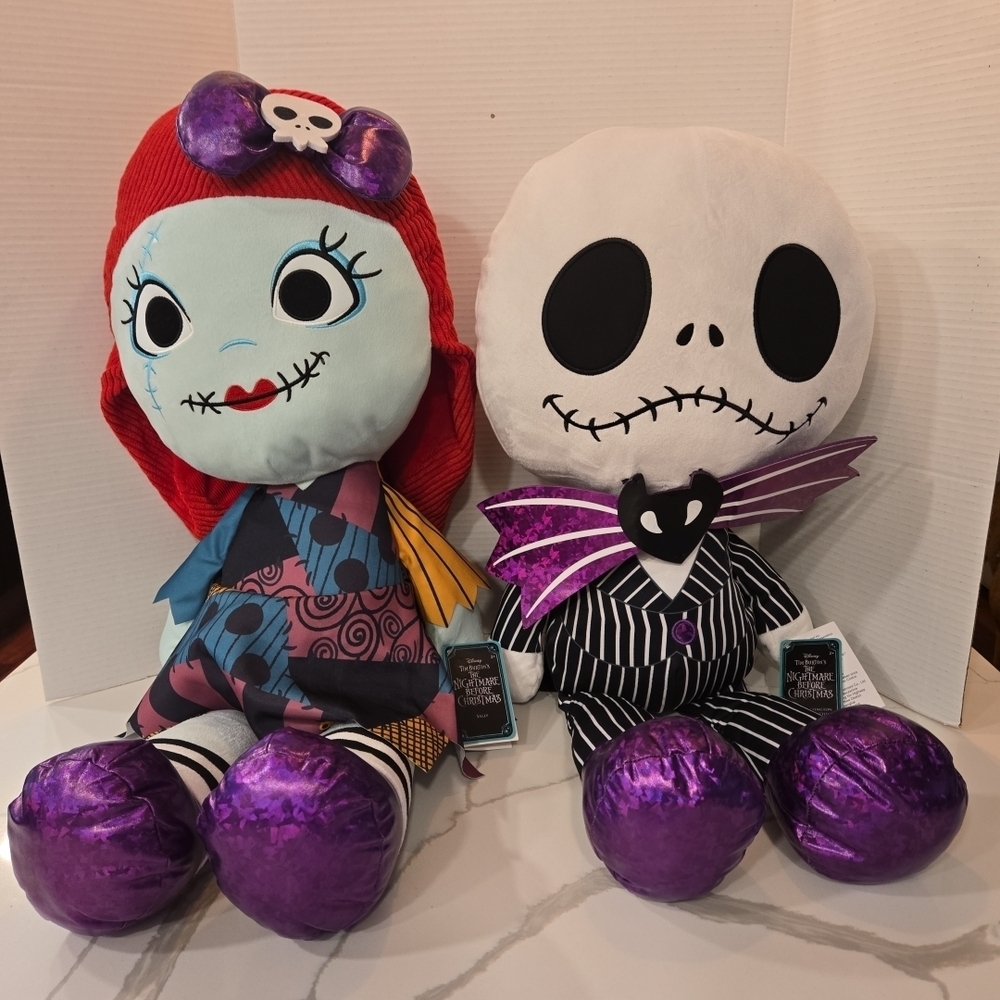 NWT Disney Nightmare Before Christmas Jumbo Jack Sally Set Of 2 Plush Toys